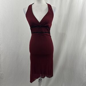 Speechless Y2K Red Halter Asymmetrical Bow Midi Dress Womens S Dark Whimsical